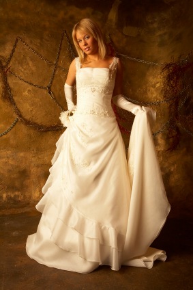 A-Line Wedding Dress with Diagonal Ruffled Layers