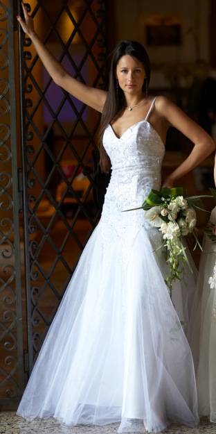 A-Line Satin & Tulle Wedding Dress
