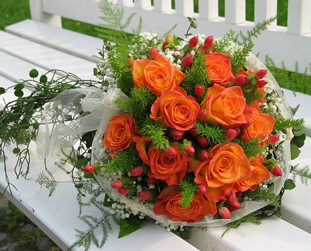 Bright Orange Roses Bridal Bouquet Photo