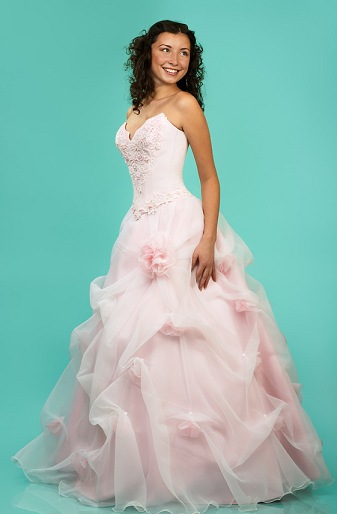 Pink Satin & Tulle Ball Gown Dress
