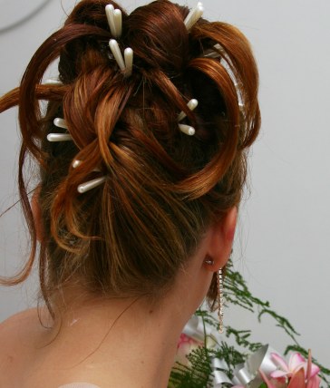 Twists Updo with Long White Pins