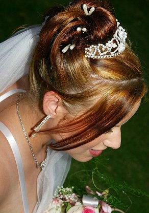Updo with Tiara and White Pins