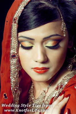Bridal makeup with bright eye shadow