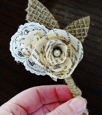 Book Page Rose Boutonniere for Groom